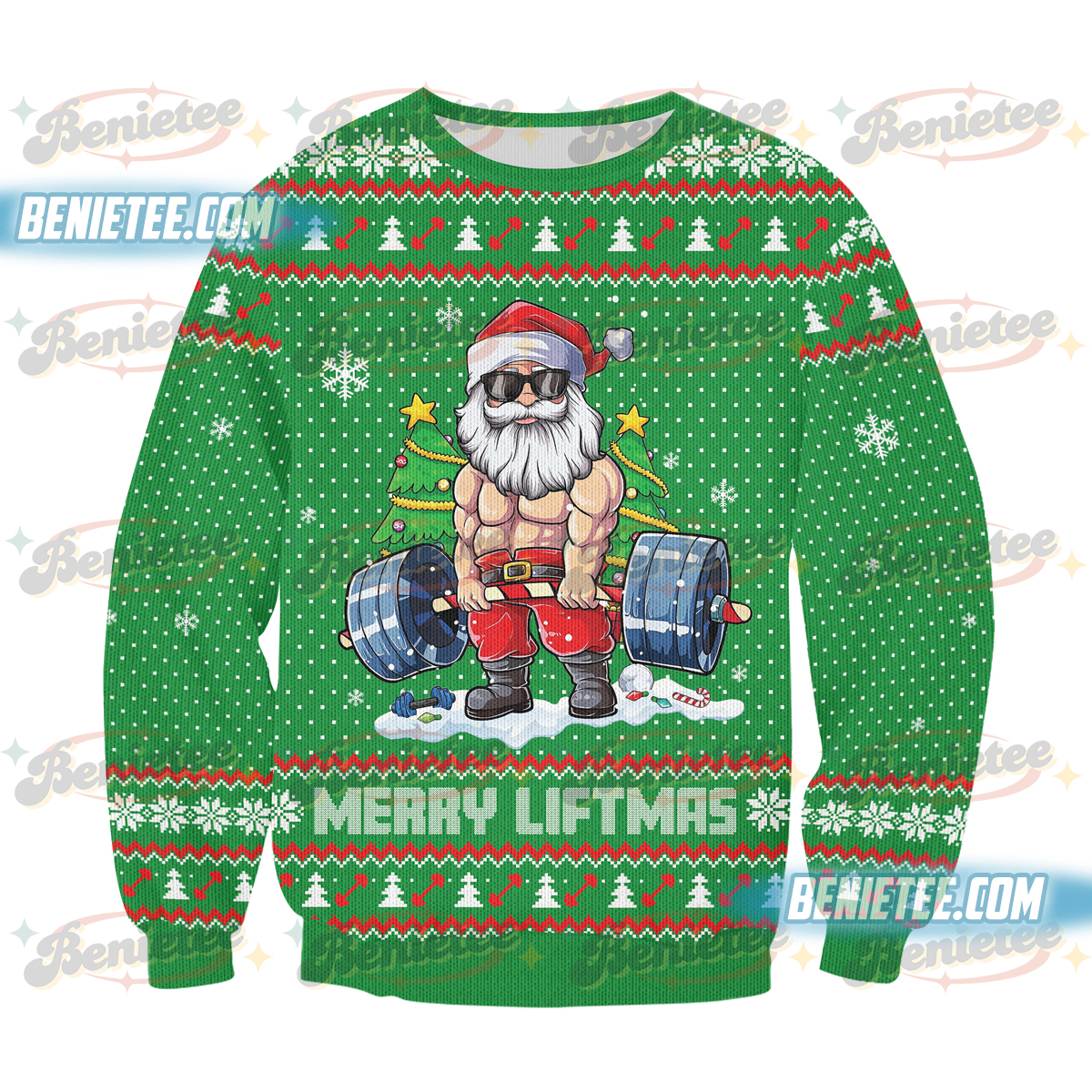 Weightlifting Santa Ugly Sweater, Funny Christmas Shirt, Fitness Merry Liftmas Shirt, Christmas Gym T-shirt - Image 2