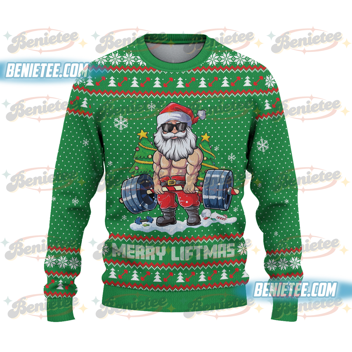 Weightlifting Santa Ugly Sweater, Funny Christmas Shirt, Fitness Merry Liftmas Shirt, Christmas Gym T-shirt - Image 4