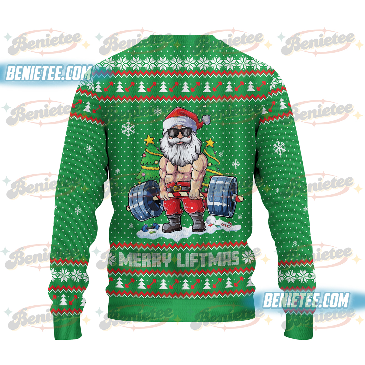 Weightlifting Santa Ugly Sweater, Funny Christmas Shirt, Fitness Merry Liftmas Shirt, Christmas Gym T-shirt - Image 3