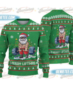 Weightlifting Santa Ugly Sweater, Funny Christmas Shirt, Fitness Merry Liftmas Shirt, Christmas Gym T-shirt