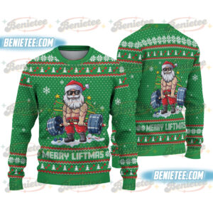 Weightlifting Santa Ugly Sweater, Funny Christmas Shirt, Fitness Merry Liftmas Shirt, Christmas Gym T-shirt