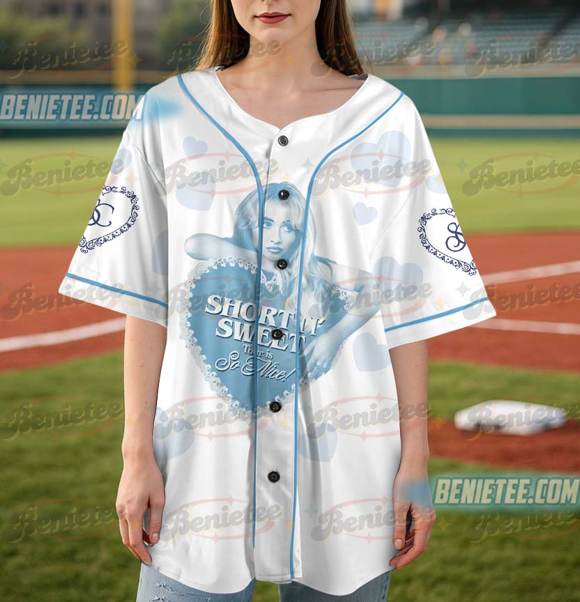 Short n' Sweet Kiss Graphic Baseball Jersey, Sabrina Carpenter Music Jersey - Image 4