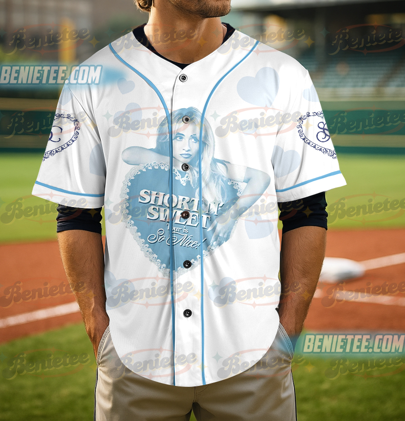 Short n' Sweet Kiss Graphic Baseball Jersey, Sabrina Carpenter Music Jersey - Image 5