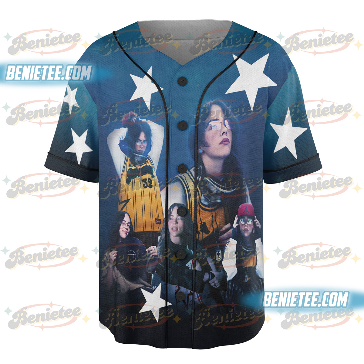 Billie Eilish “Hit Me Hard and Soft” Blue Grid Baseball Jersey - Image 2
