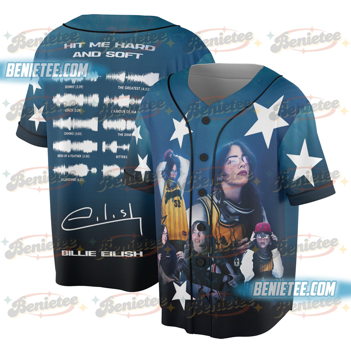 Billie Eilish “Hit Me Hard and Soft” Blue Grid Baseball Jersey