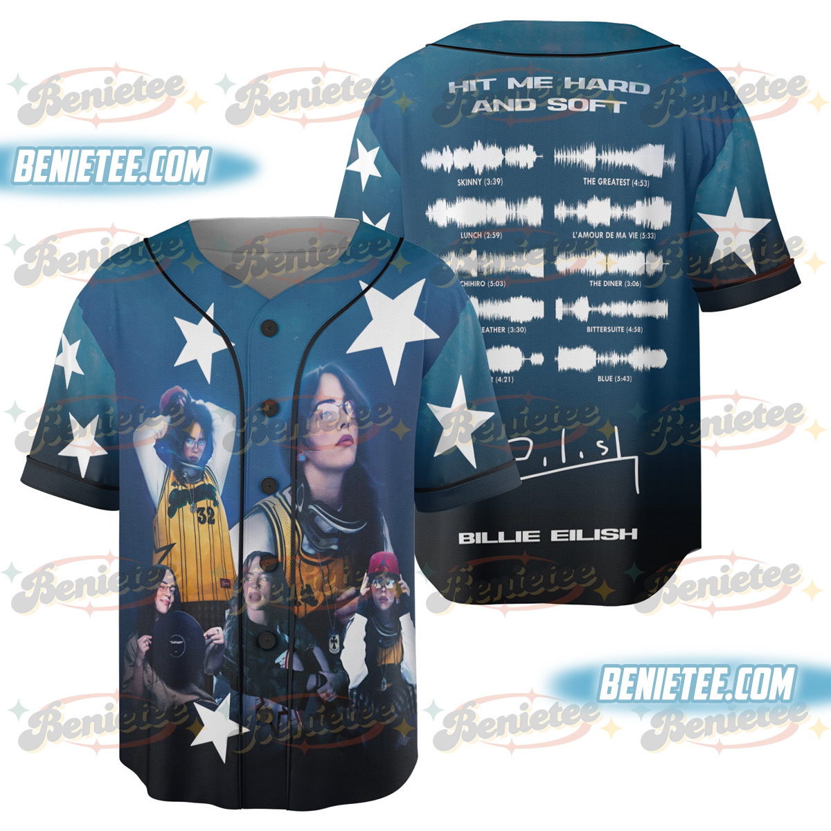 Billie Eilish “Hit Me Hard and Soft” Blue Grid Baseball Jersey - Image 3