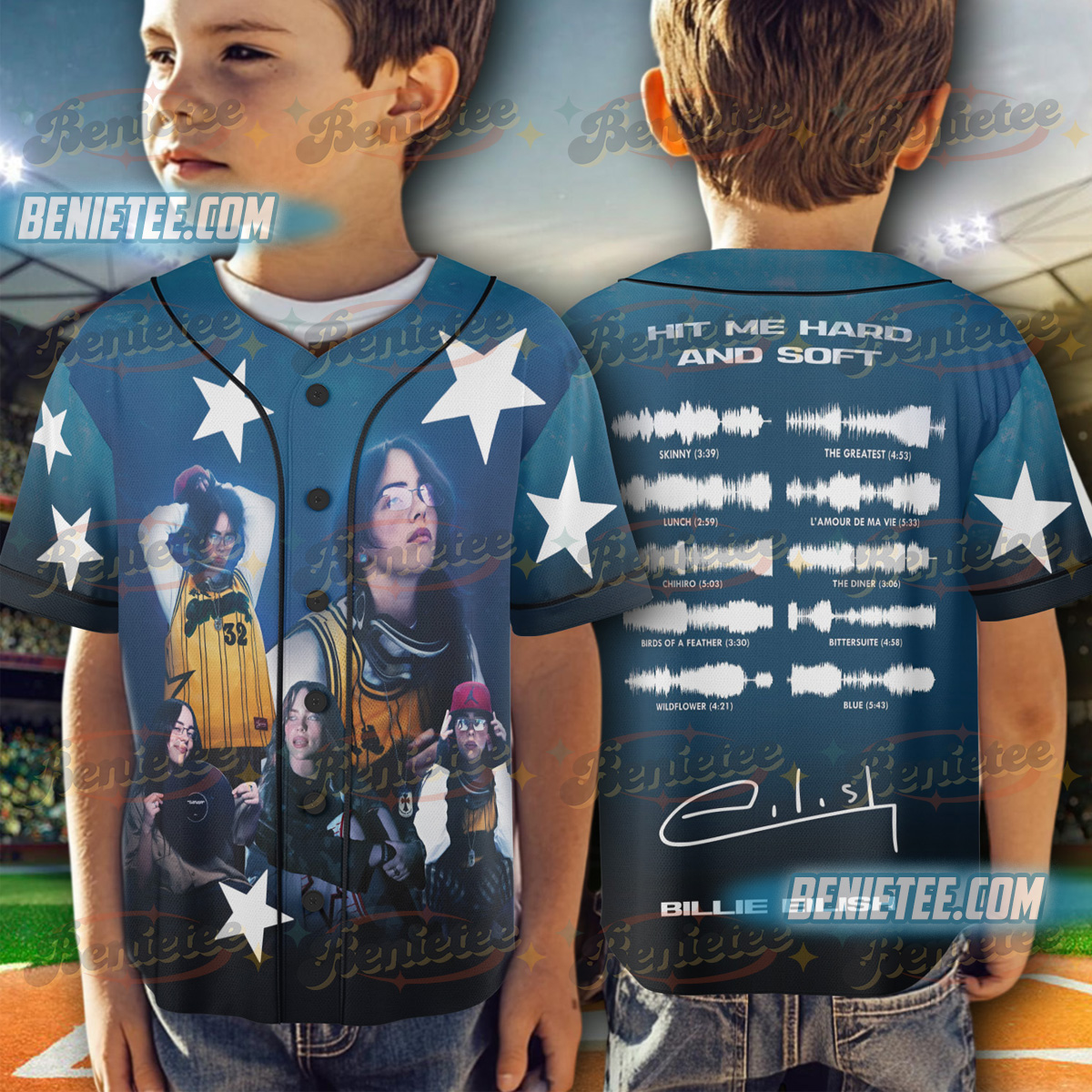 Billie Eilish “Hit Me Hard and Soft” Blue Grid Baseball Jersey - Image 5