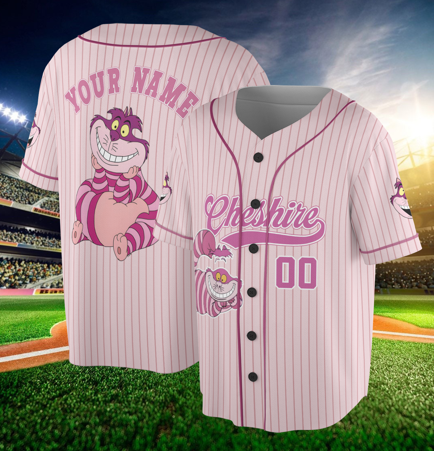 Custom Name Alice In Wonderland Cheshire Baseball Jersey, Cheshire Matching Family Jersey, Alice In Wonderland Character Jersey, Disney Movie Jersey