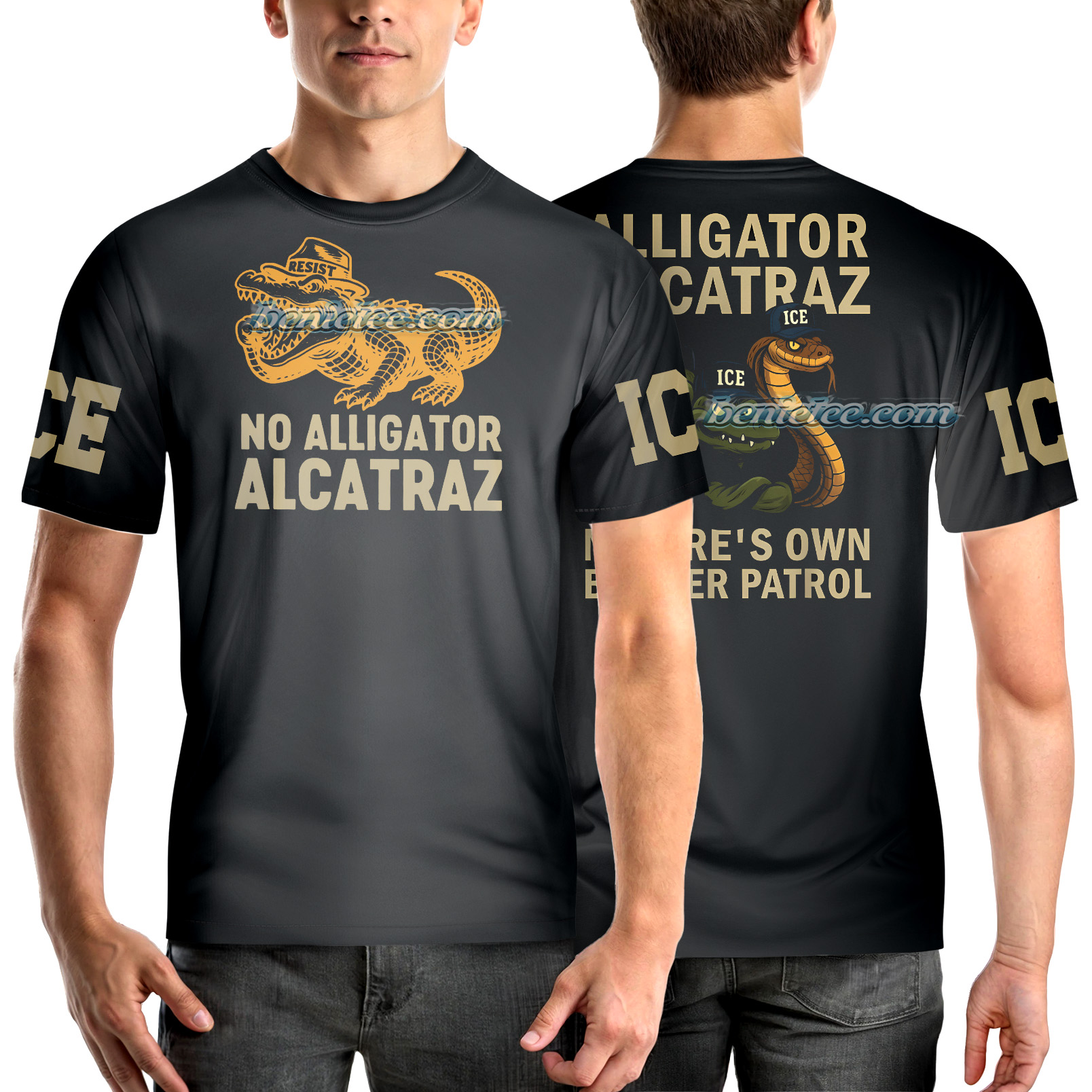 Alligator 3D Tee, Vintage Gator Enforcement Clipart Shirt, ICE Alligator Alcatraz T-shirt - Image 2