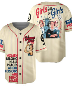 Alternative view of Girls Will be Girls 4th of July Jersey, Patriotic Feminist Shirt
