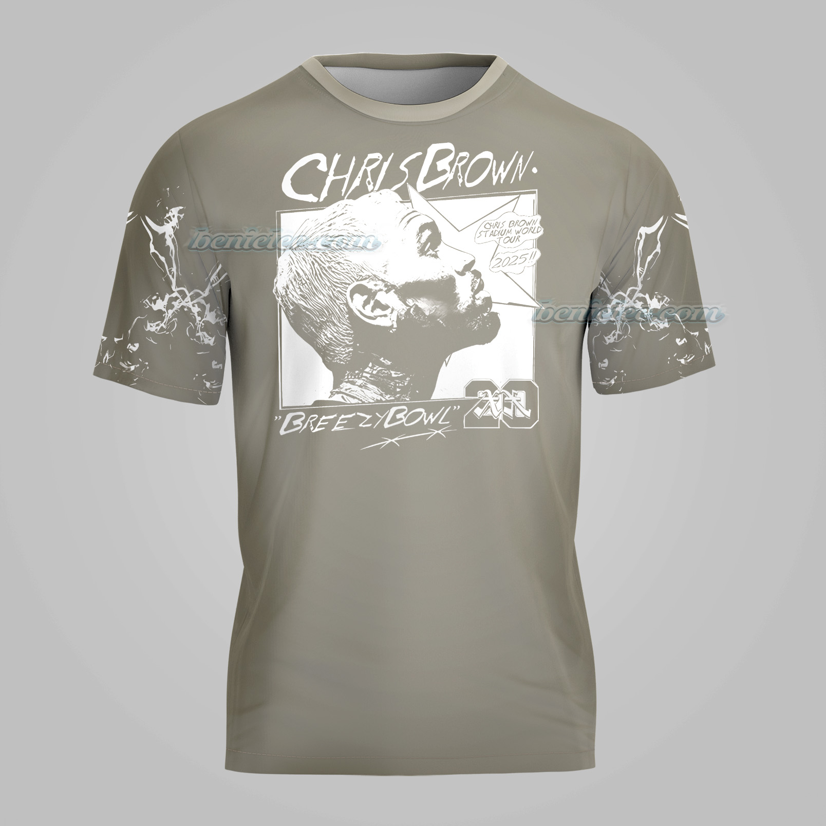 Rapper Chris Brown Breezy Bowl XX Tour 11:11 Vintage Washed Shirt 3D - Image 3
