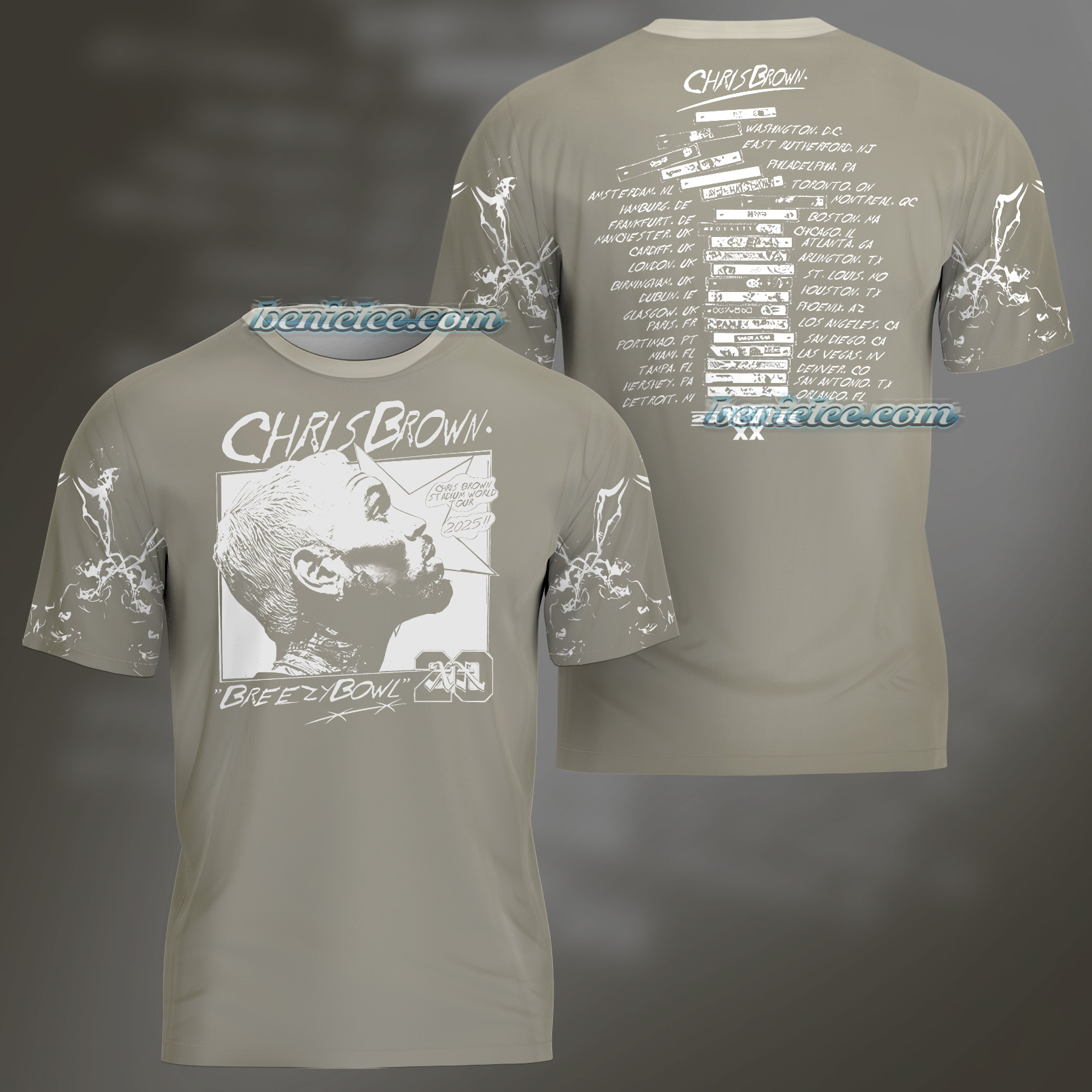 Rapper Chris Brown Breezy Bowl XX Tour 11:11 Vintage Washed Shirt 3D