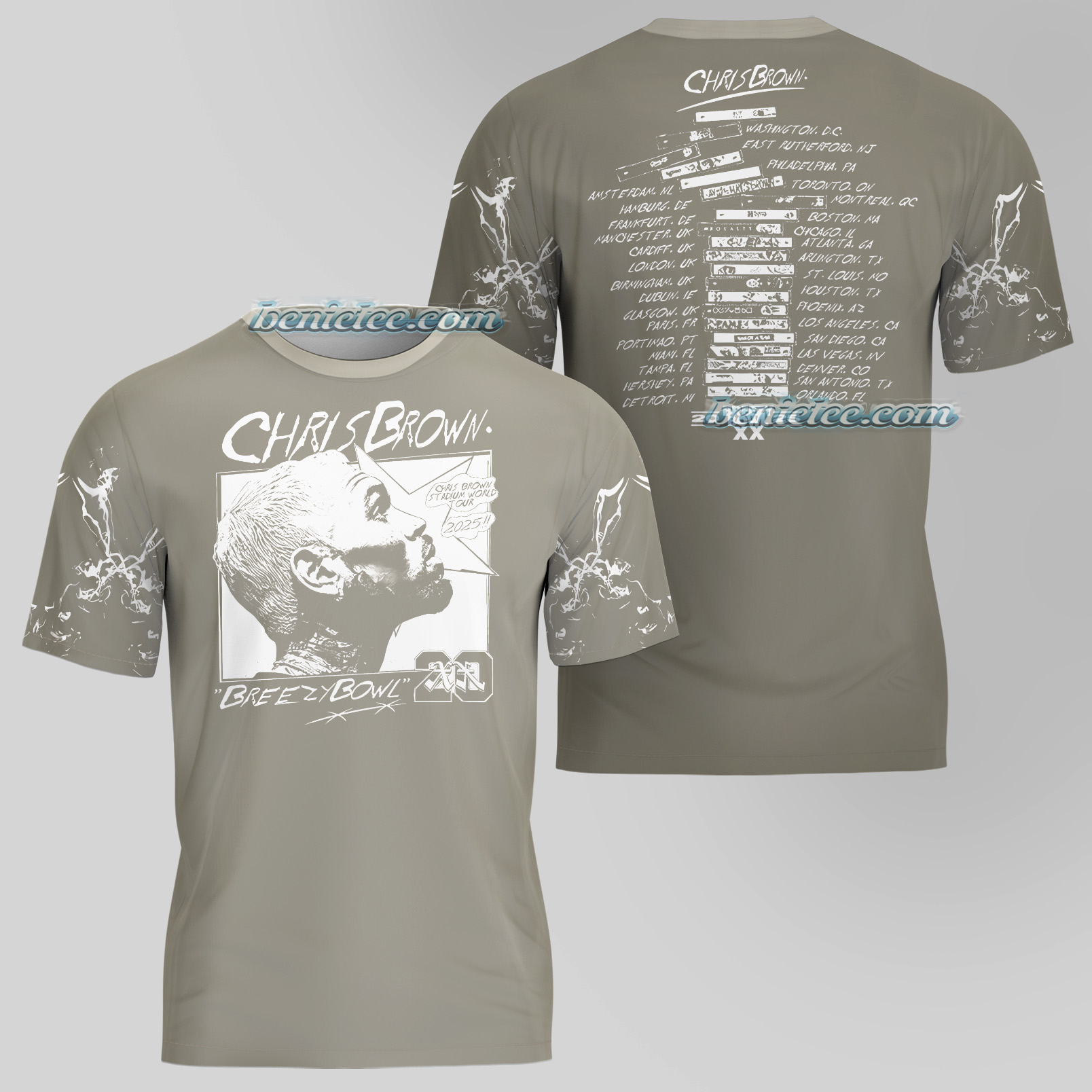 Rapper Chris Brown Breezy Bowl XX Tour 11:11 Vintage Washed Shirt 3D - Image 4