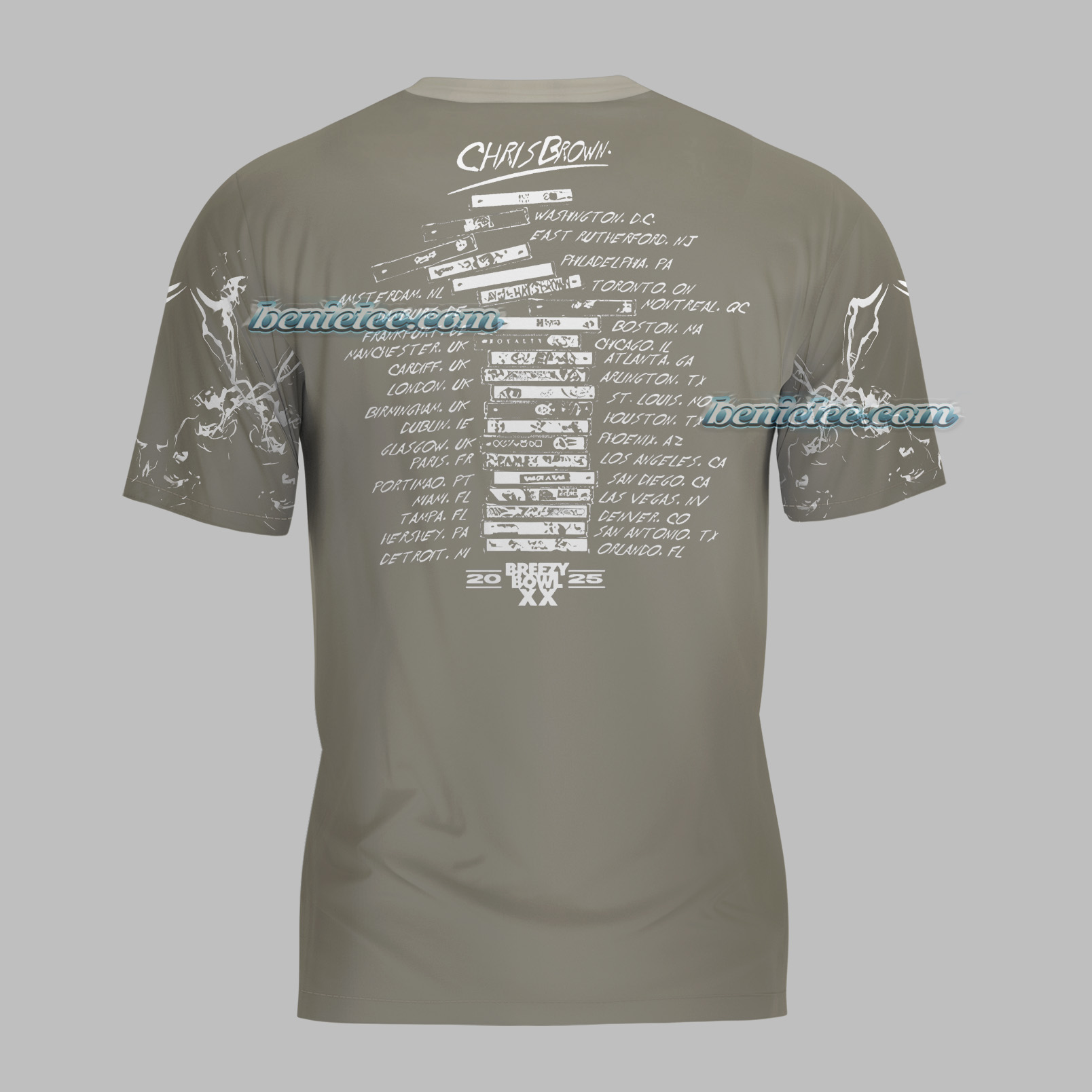 Rapper Chris Brown Breezy Bowl XX Tour 11:11 Vintage Washed Shirt 3D - Image 5