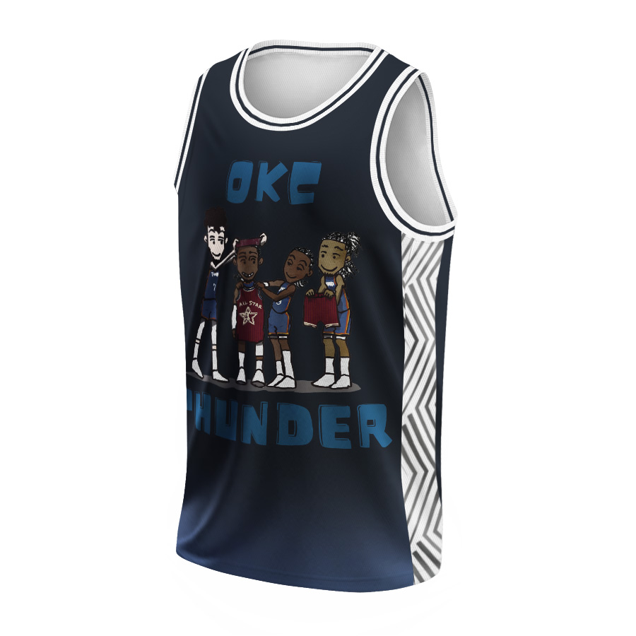 Oklahoma City Thunder Cartoon Basketball Jersey - Image 3