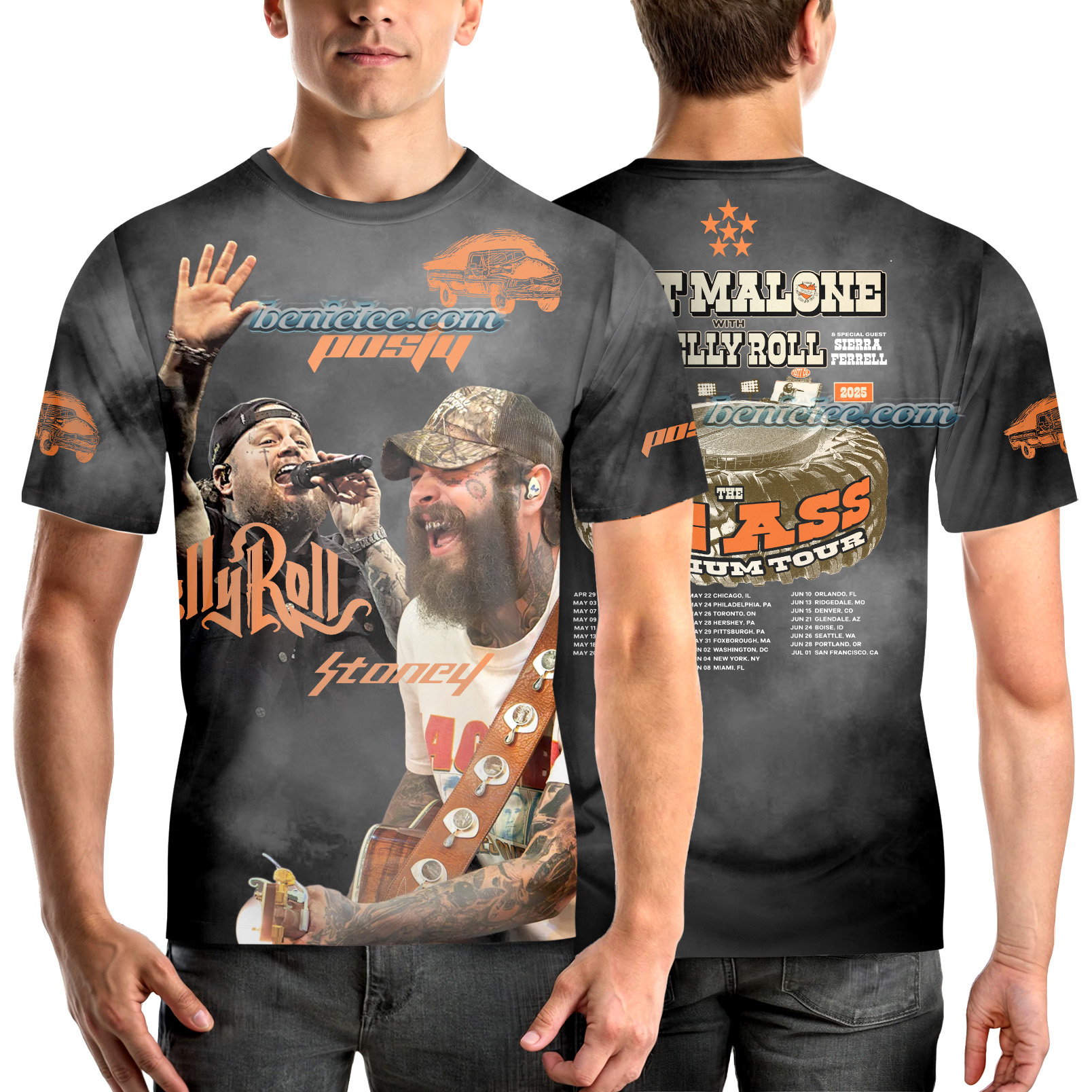 Post Malone Jelly Roll Tour Shirt 3D, Big Ass Stadium Tour Tee 3D, Country Concert T-Shirt - Image 2
