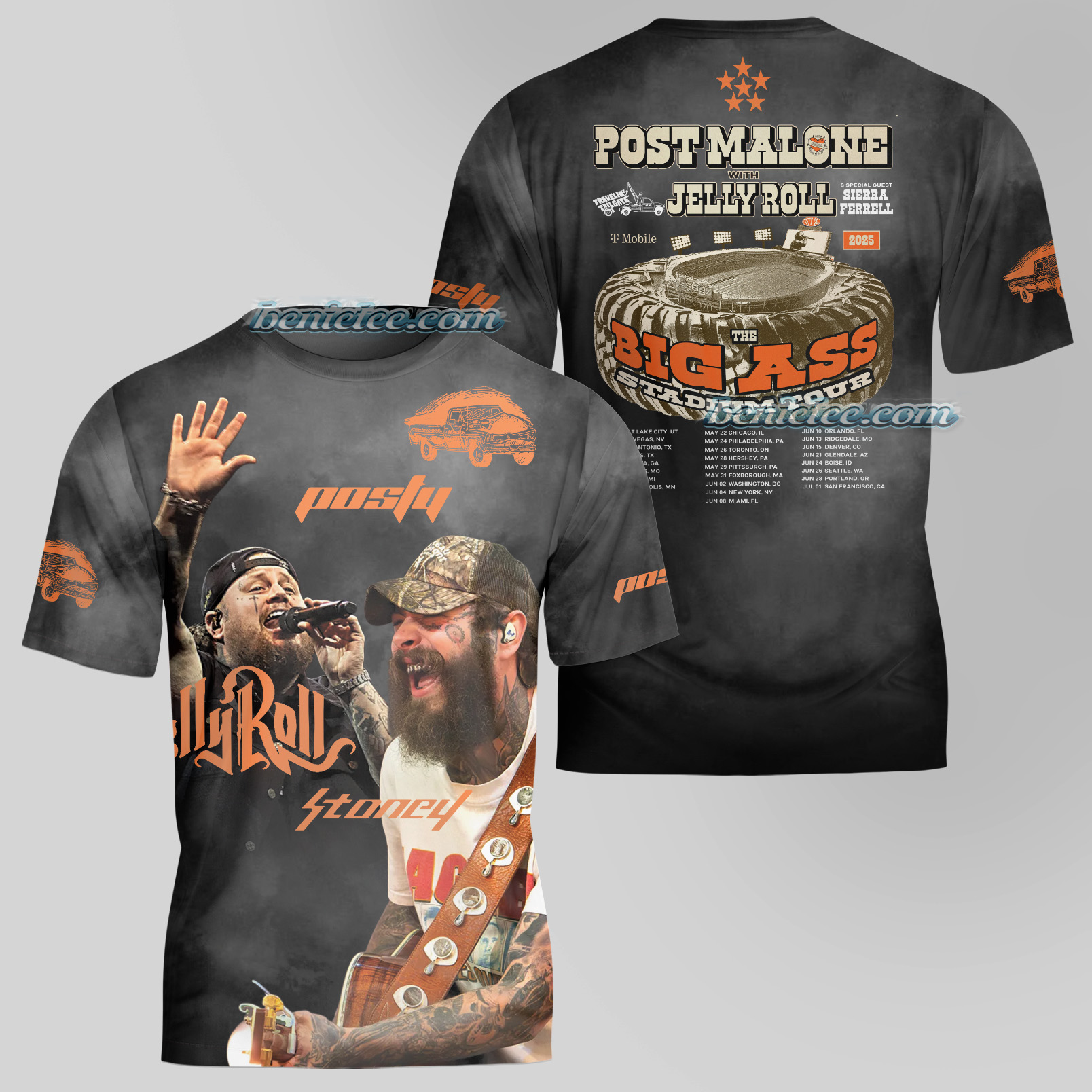 Post Malone Jelly Roll Tour Shirt 3D, Big Ass Stadium Tour Tee 3D, Country Concert T-Shirt - Image 3