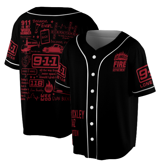 9-1-1 Doodle Art Baseball Jersey, 911 American TV Series Jersey - Image 3