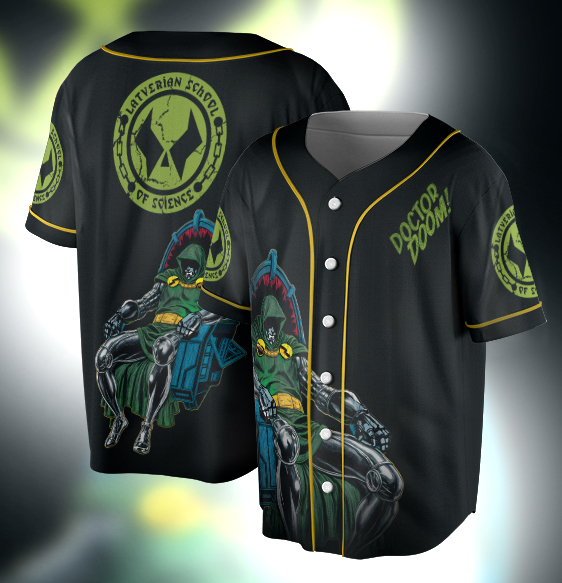 Vintage Styled Doctor Doom Baseball Jersey, Robert Downey JR Avengers Jersey