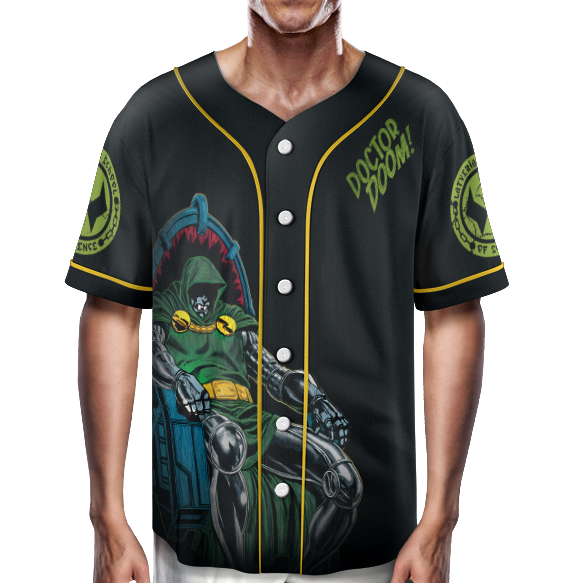 Vintage Styled Doctor Doom Baseball Jersey, Robert Downey JR Avengers Jersey - Image 4
