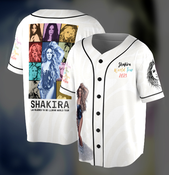 Las Mujeres Ya No Lloran World Tour Baseball Jersey, Shakira 2025 Concert Jersey