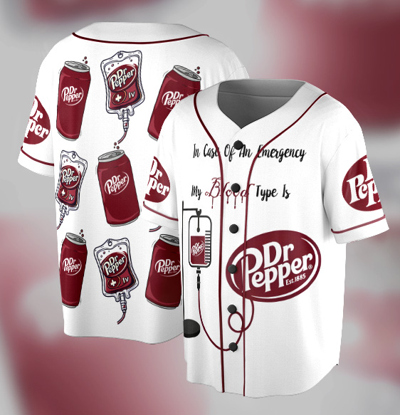 Dr Pepper Est 1885 Baseball Jersey, Gift for Dr Pepper Soda Lover, Dr Pepper Logo Jersey