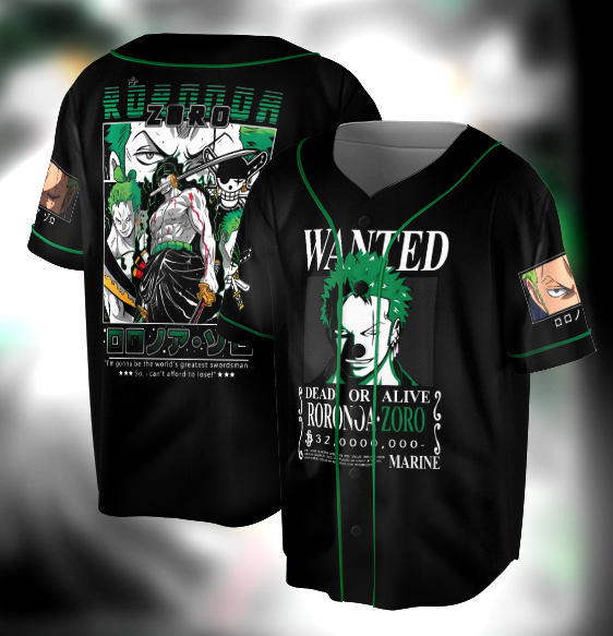 Roronoa Zoro One Piece Anime Jersey, Zoro Manga Shirt, Straw Hat Pirates