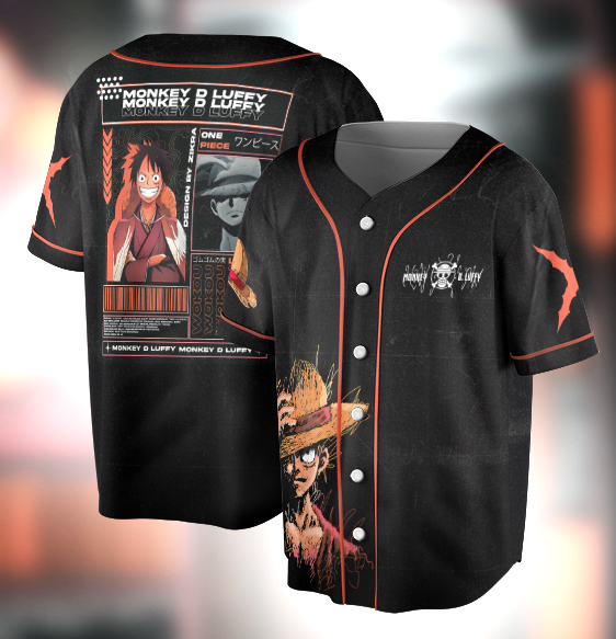 One Piece Jersey, Straw Hat Pirates Manga Jersey, Mera Mera no Mi Shirt