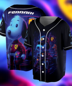 Snoopy in a Ferrari Formula 1 car Jersey
