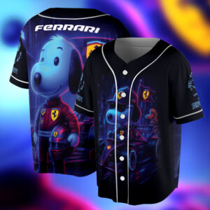 Snoopy in a Ferrari Formula 1 car Jersey