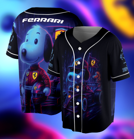 Snoopy in a Ferrari Formula 1 car Jersey