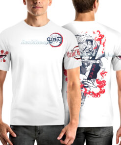 Alternative view of Demon Slayer Anime T Shirt 3D- Anime Manga Washed , Rengoku T Shirt