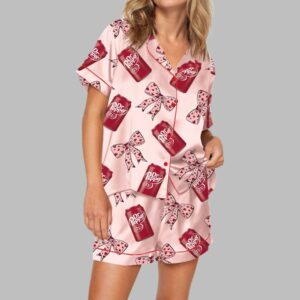 Drink Pink Coquette Bow Pajama Set For Women