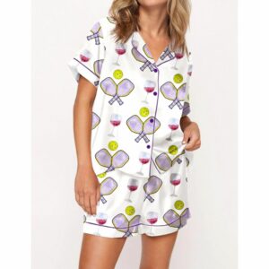 Pickleball Wine Satin Pajama Set For Women