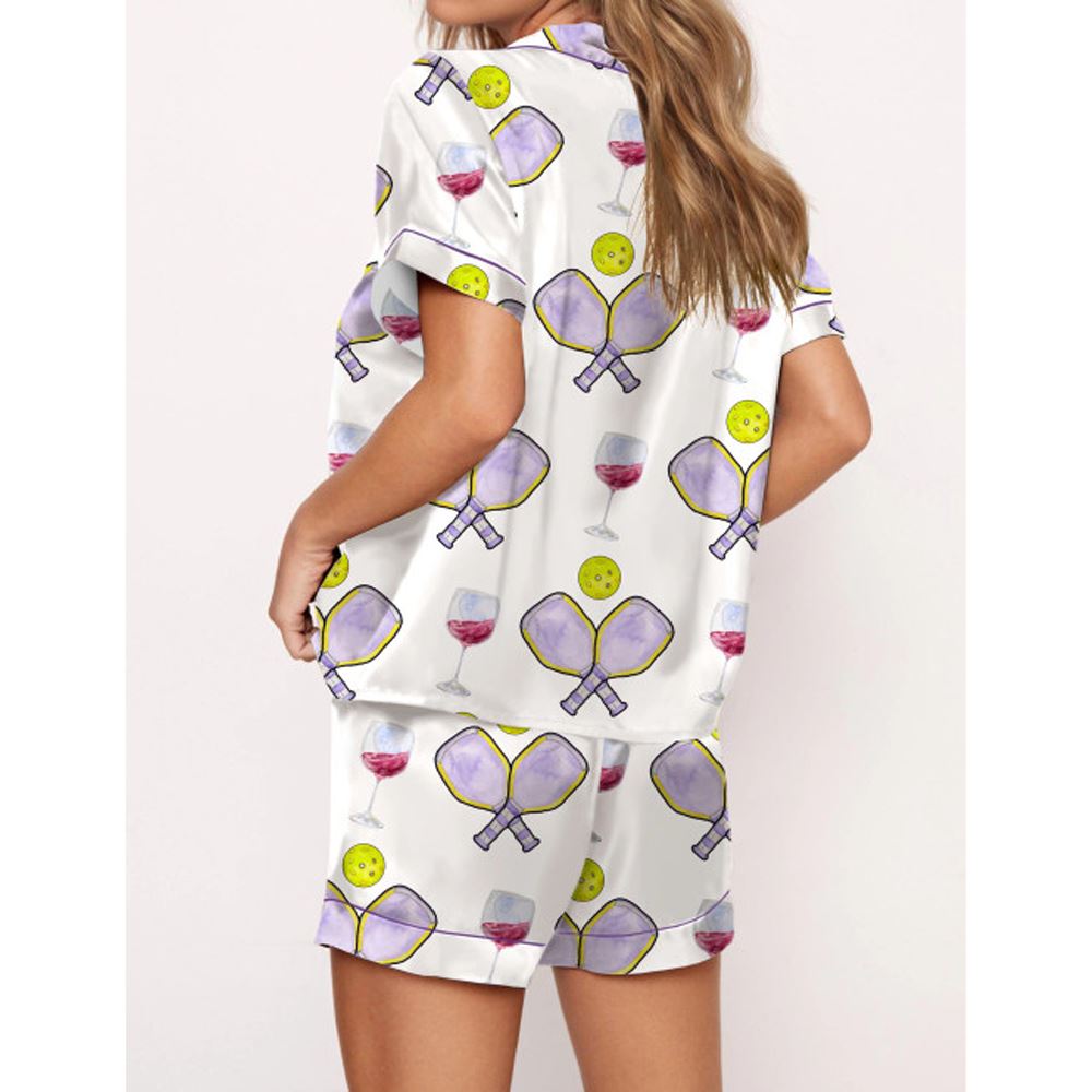 Pickleball Wine Satin Pajama Set For Women - Image 2