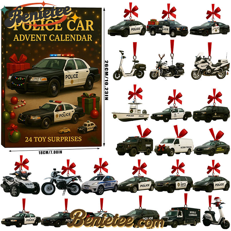 Police Car Advent Calendar 2025, Christmas Countdown Advent Calendar Gift Box with 24 Acrylic Ornaments - Image 2