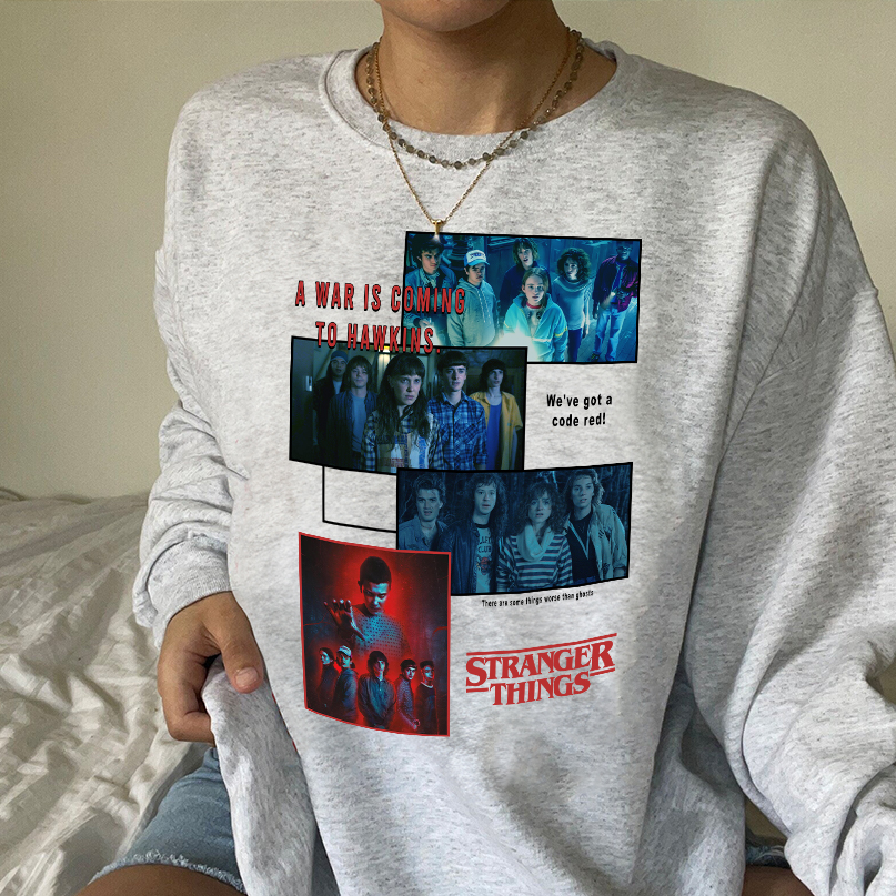 Stranger Thing Chibi Characters Shirt, Eleven Dustin Mike Will Billy Eddie, Hawkins Sweater, Stranger Things Sweatshirt, Stranger Things Upside Down, Running Up Crewneck, Friends Sweater - Image 2
