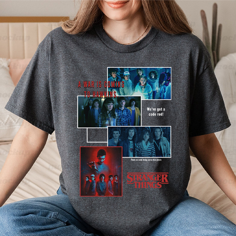 Stranger Thing Chibi Characters Shirt, Eleven Dustin Mike Will Billy Eddie, Hawkins Sweater, Stranger Things Sweatshirt, Stranger Things Upside Down, Running Up Crewneck, Friends Sweater - Image 4