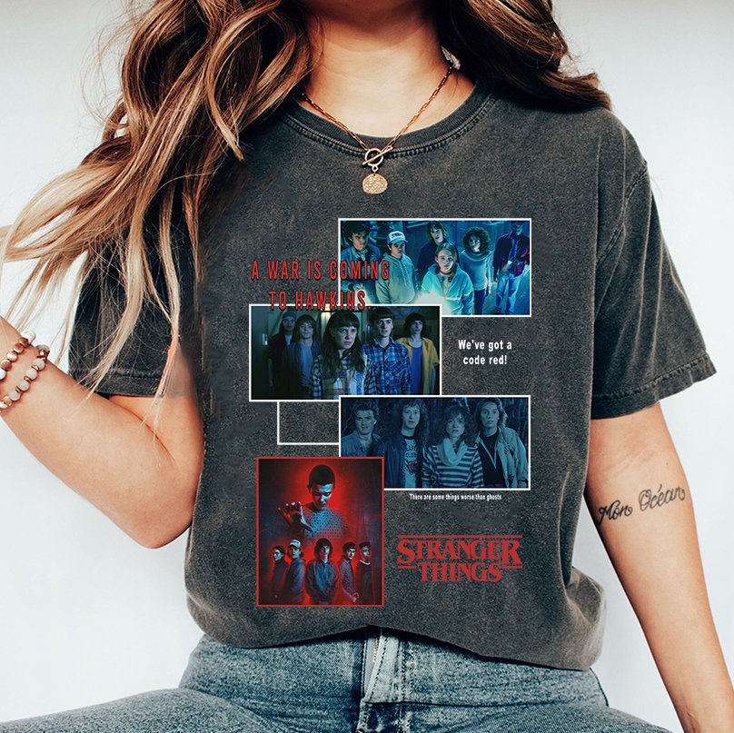 Stranger Thing Chibi Characters Shirt, Eleven Dustin Mike Will Billy Eddie, Hawkins Sweater, Stranger Things Sweatshirt, Stranger Things Upside Down, Running Up Crewneck, Friends Sweater - Image 5