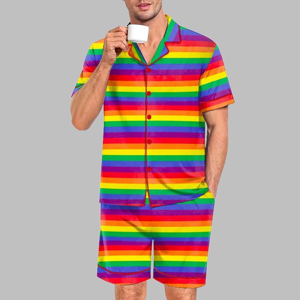 Rainbow Pride Stripes Pride Month Love Is Love Print Pajama Set - Image 2
