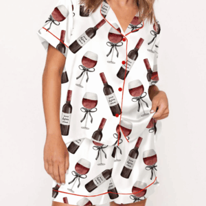 Red Wine Silk Satin Pajama Set For Women