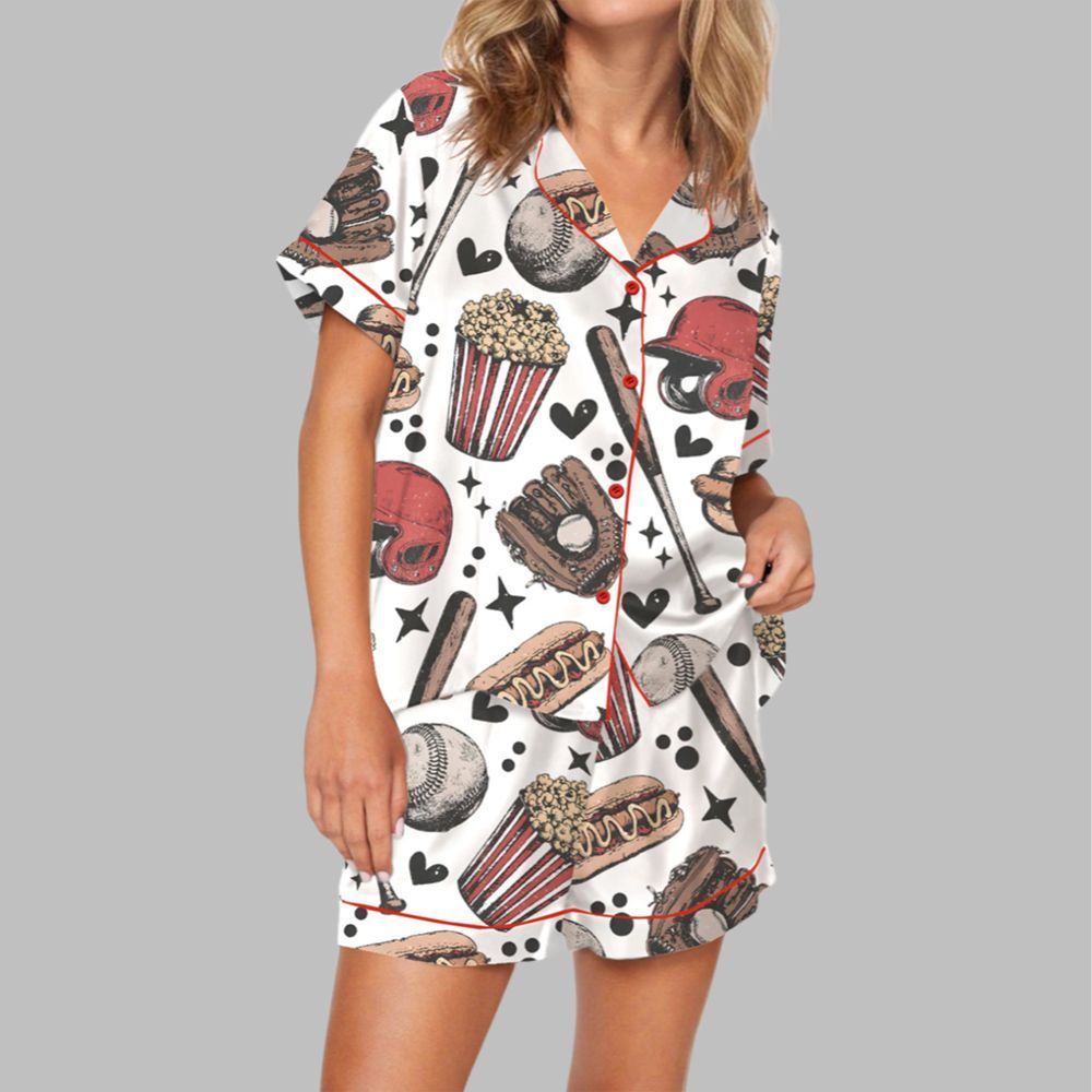 Retro Baseball Game Day Pajama Set For Women