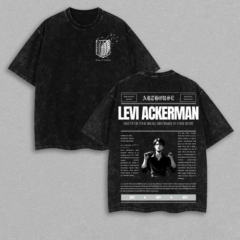 Retro Heavy Limited Attack Levi Ackerman - On Titan - AOT Anime Double Printed Vintage Washed Tee Unisex Anime Manga Cotton T-shirt, Gift For Anime Fan, Anime Lover, Manga Lover - Image 2