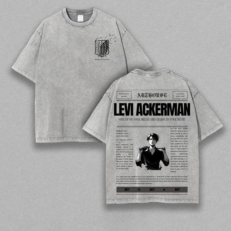 Retro Heavy Limited Attack Levi Ackerman - On Titan - AOT Anime Double Printed Vintage Washed Tee Unisex Anime Manga Cotton T-shirt, Gift For Anime Fan, Anime Lover, Manga Lover