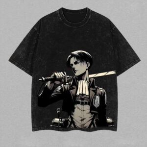 Retro Heavy Limited Levi Ackerman x Attack On Titan Anime Double Printed Vintage Washed Tee Unisex Oversize Anime Manga Washed Heavyweight Cotton T-shirt , Gift For Anime Fan Levi V2