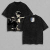 Retro Heavy Limited Levi Ackerman x Attack On Titan Anime Double Printed Vintage Washed Tee Unisex Oversize Anime Manga Washed Heavyweight Cotton T-shirt , Gift For Anime Fan Levi V3