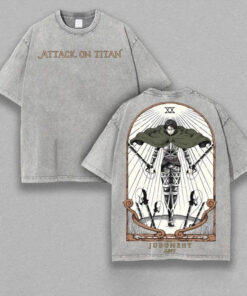 Alternative view of Retro Heavy Limited Levi Ackerman x Attack On Titan Ver.2 Anime Double Printed Vintage Washed Tee Unisex Oversize Anime Manga Washed Heavyweight Cotton T-shirt , Gift For Anime Fan Levi