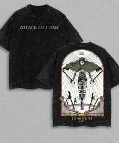 Retro Heavy Limited Levi Ackerman x Attack On Titan Ver.2 Anime Double Printed Vintage Washed Tee Unisex Oversize Anime Manga Washed Heavyweight Cotton T-shirt , Gift For Anime Fan Levi