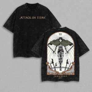 Retro Heavy Limited Levi Ackerman x Attack On Titan Ver.2 Anime Double Printed Vintage Washed Tee Unisex Oversize Anime Manga Washed Heavyweight Cotton T-shirt , Gift For Anime Fan Levi