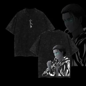 Retro Vintage Limited Eren Yeager Ver.2 - Attack on Titan Vintage Washed Oversize Anime Tee Anime Double Printed Lightweight Acid Washed Tee shirts men Menswear Top